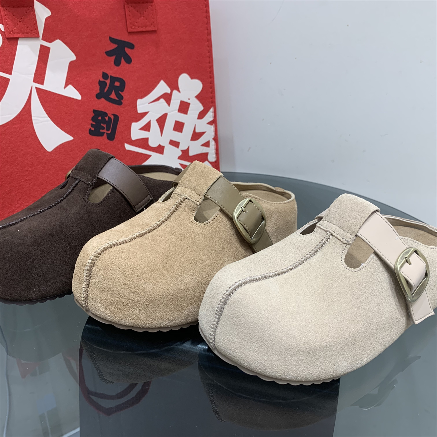 厚底花生吐司勃肯鞋女2025秋季新款真皮磨砂包头穆勒拖可外穿拖鞋