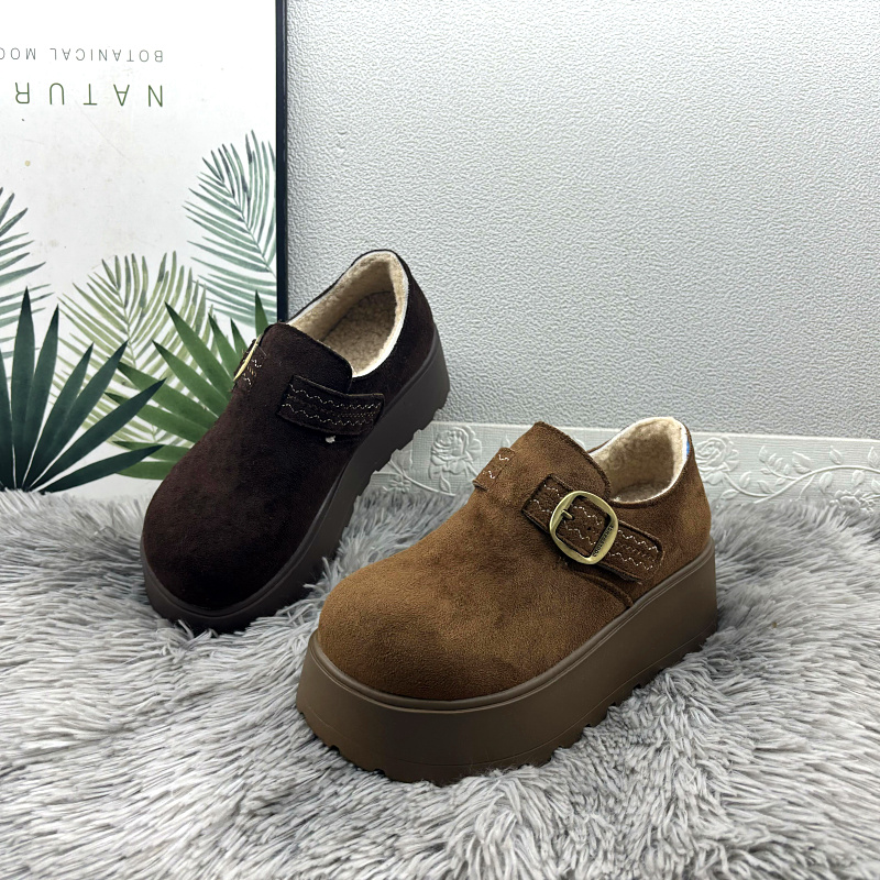 超火绒面美拉德加绒保暖勃肯鞋女2025冬季新款圆头增高毛毛鞋棉鞋