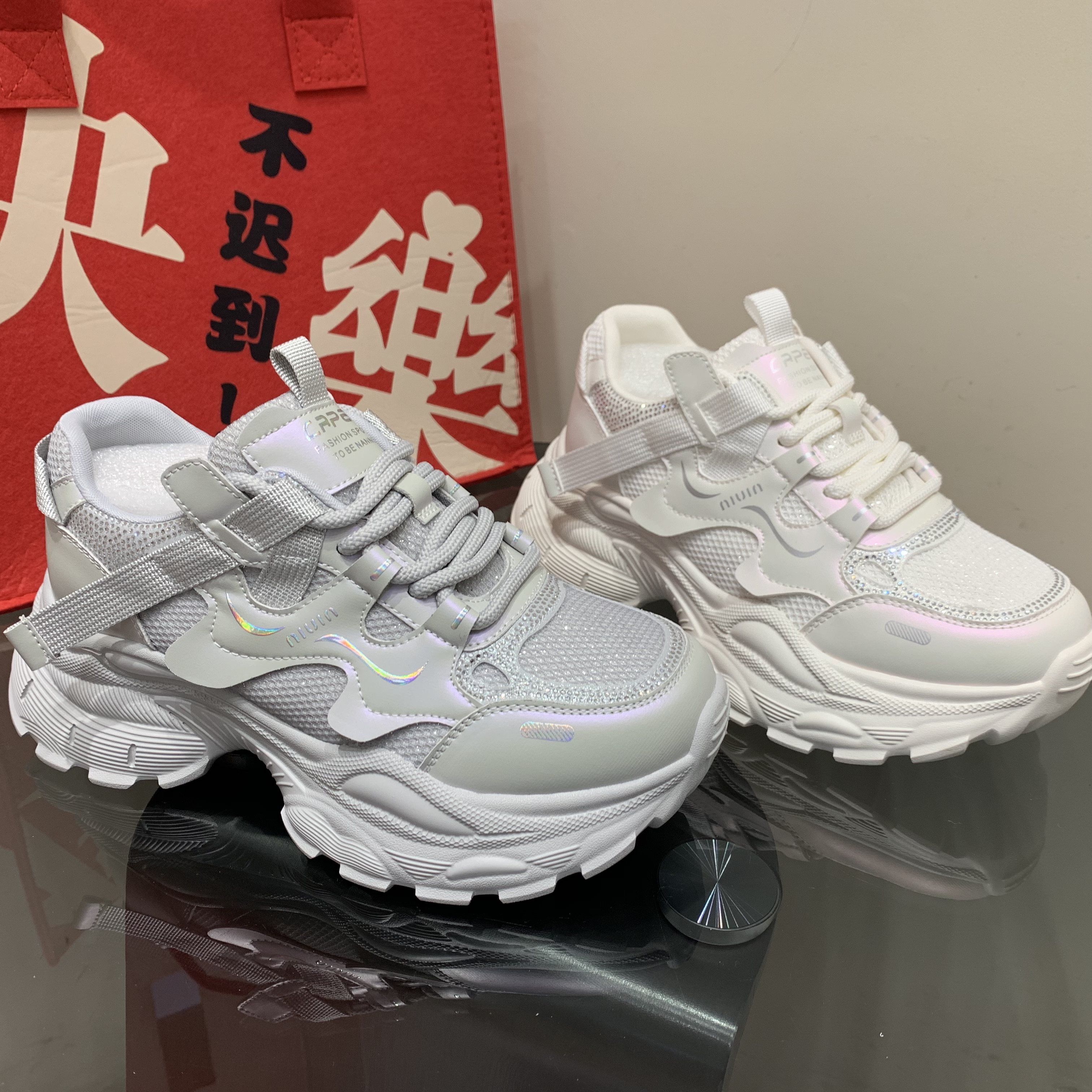 松糕厚底小个子增高网面透气运动鞋女2026春季新款圆头系带老爹鞋,女鞋,老爹鞋,淘宝优惠券,粉丝福利购,淘宝优惠卷