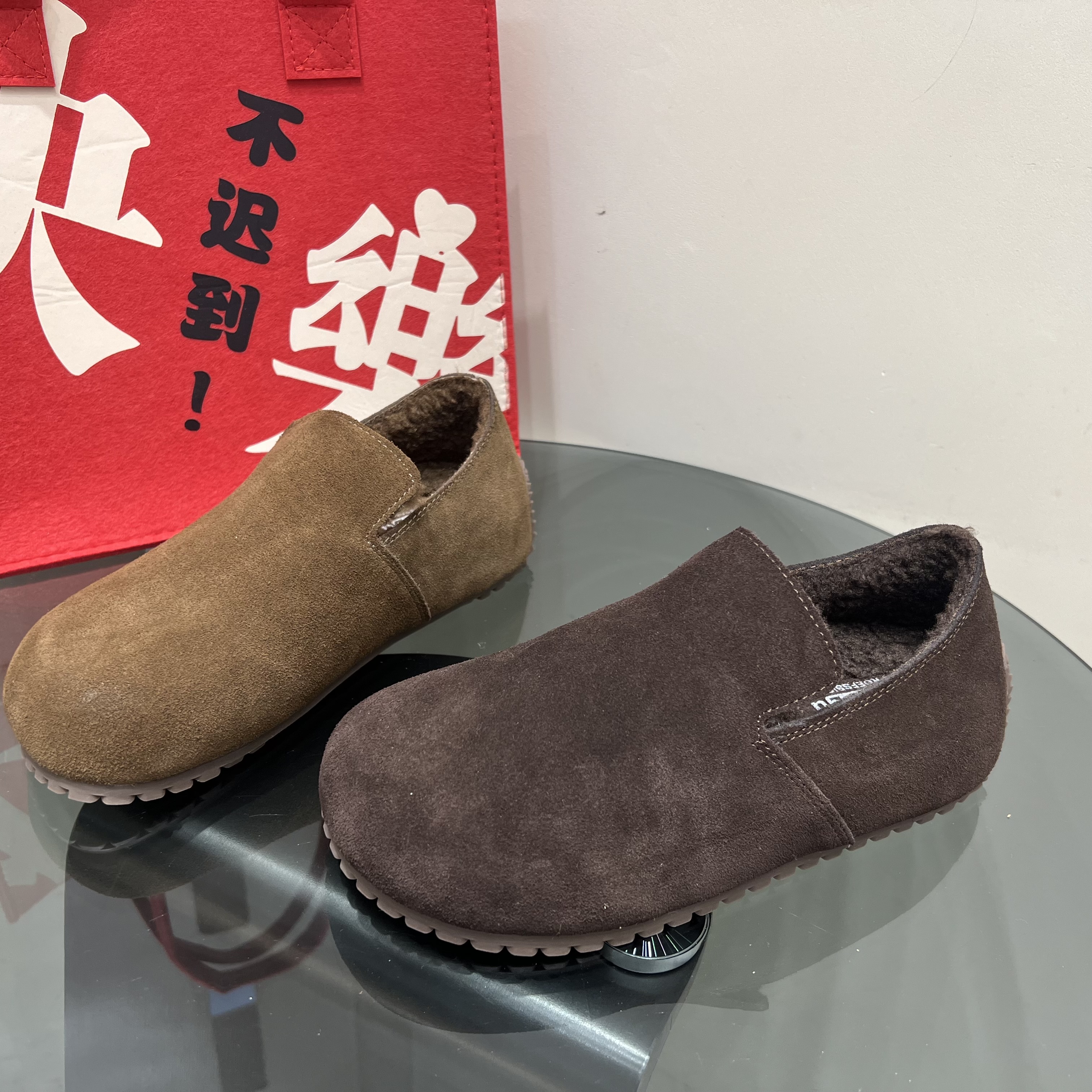 全包两穿真皮加绒小土豆勃肯鞋女2025冬季新款圆头平跟软底懒人鞋