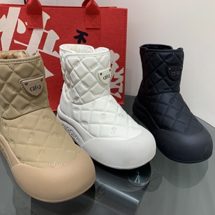 舒适加绒雪地靴女2025冬季新款保暖厚底松糕短靴纯色百搭套筒棉靴