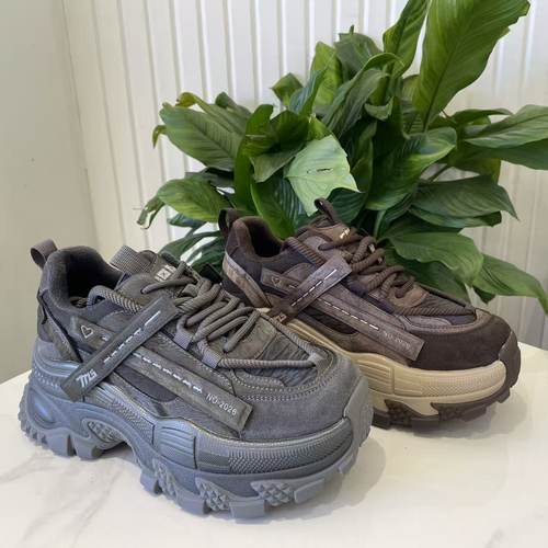 真皮厚底加绒保暖老爹鞋女2025冬季新款圆头系带运动鞋增高女棉鞋