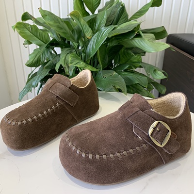 磨砂真皮加绒厚底勃肯鞋女2025冬季爆款一脚蹬羊羔毛乐福鞋毛毛鞋