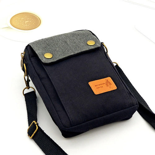 简单帆布男款手机小挎包斜挎包大号多层拉链手机袋钥匙零钱收纳包