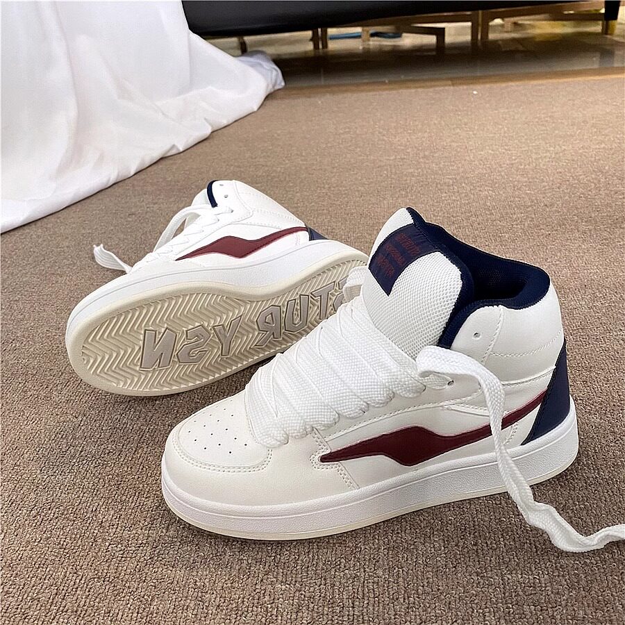 港风拼色高帮板鞋女ins百搭面包鞋2025秋季新款运动休闲小白鞋潮