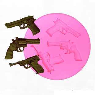 新款玩具手枪子弹硅胶模制冰盒翻糖蛋糕装饰模具巧克力模 烘培