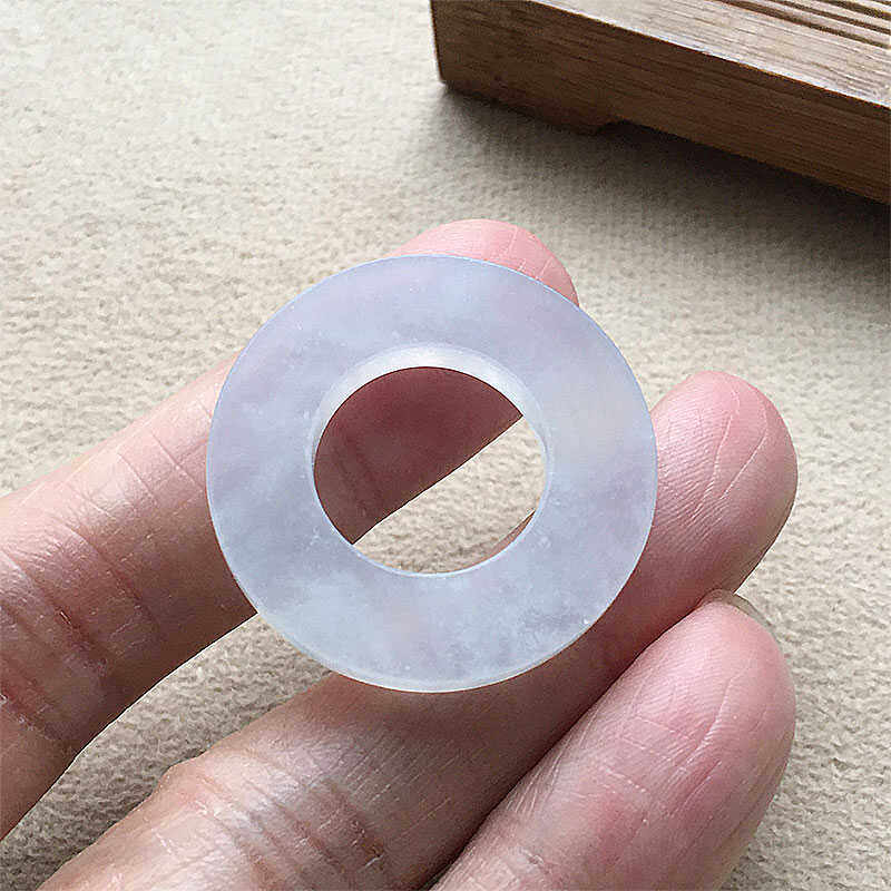 缅甸翡翠冰种纯净起光玉平安扣吊坠老种a货冰透水润玉怀古扣玉环