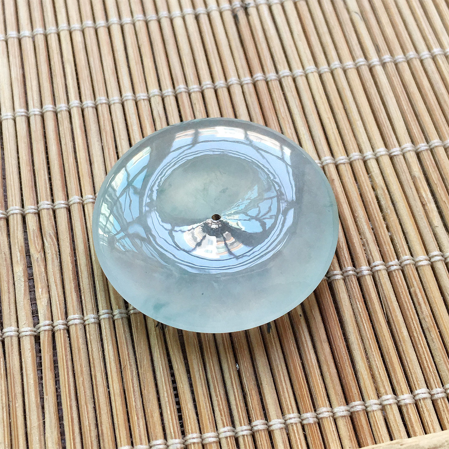 缅甸翡翠冰种纯净平安扣吊坠老种a货冰透水润玉怀古玉扣挂件饱满