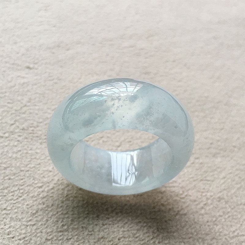 缅甸翡翠冰种雪花棉玉指环扳指19mm老种a货冰透宽版玉戒20号圈戒