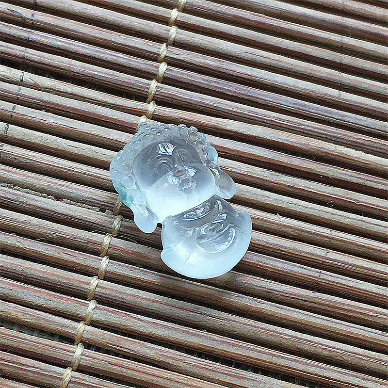 缅甸翡翠高冰种飘蓝花精雕宝宝佛吊坠老种a货冰透起光玉佛女款佛