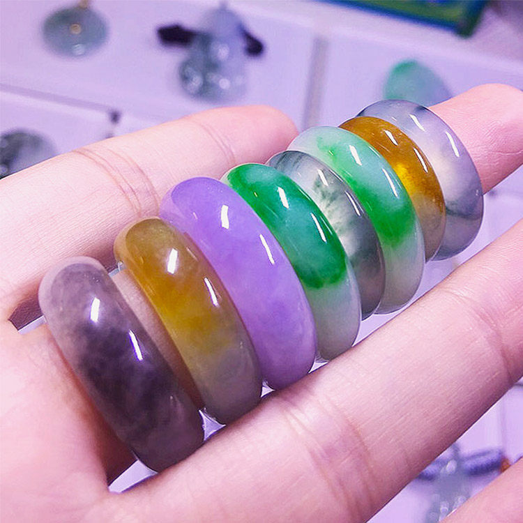 缅甸翡翠冰种飘花戒指男蓝水文玩扳指帝王绿指环戒玉扳指鉴定专拍