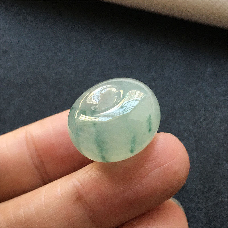 缅甸翡翠冰种飘蓝花玉平安扣吊坠老种a货冰透水润饱满怀古多宝珠