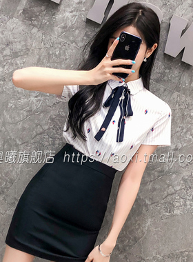 白色职业衬衫女夏款短袖2024新款面试套装白衬衣酒店前台工作服