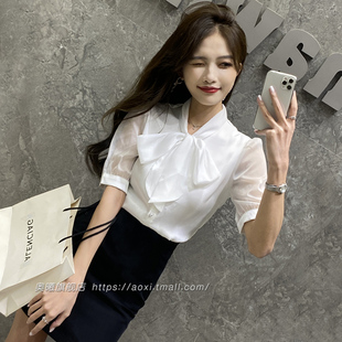 套装 短袖 女2024年新款 设计感高级气质小个子正装 衬衣 夏季 白色衬衫