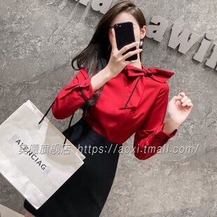 红衬衫女西装内搭2024新款职业面试套装正装红色雪纺衬衣打底上