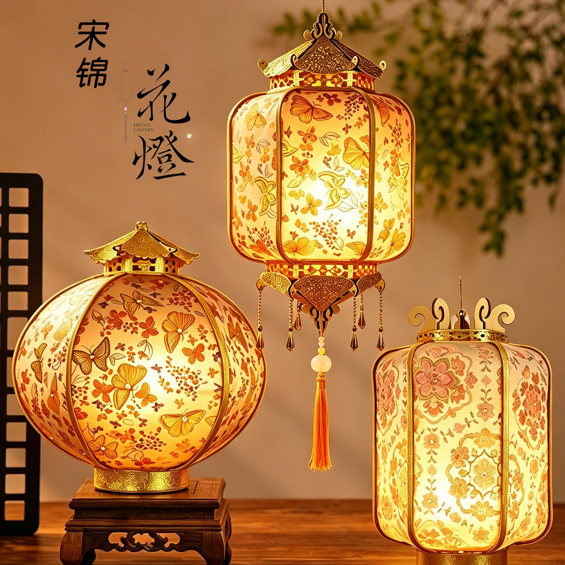 节乐中秋节儿童手提古风木质宋锦古风灯笼手工diy材料包庭院装饰