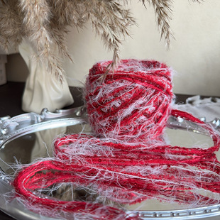 手混线春节红白【醒狮】特色线钩织婚庆包包围巾帽子diy咕卡发夹