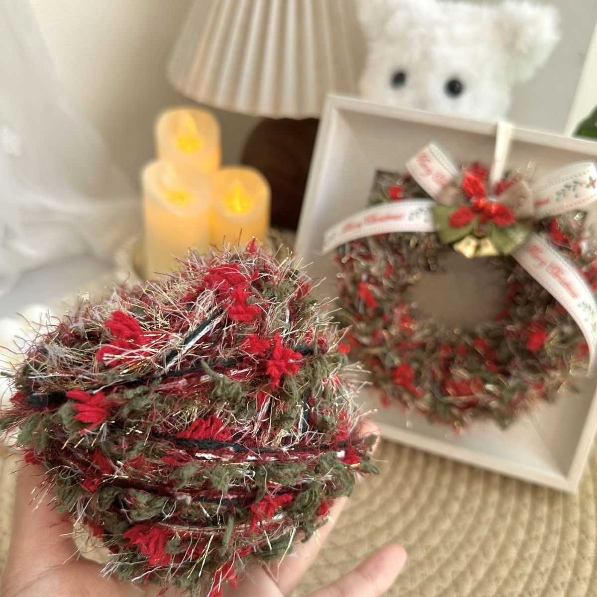 圣诞绿色【圣诞绿】手混线毛线团包包金色特色线编织围巾帽子100g