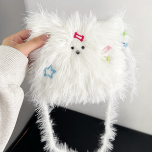 潦草小狗包钩织8公分长毛3股纯色仿貂仿皮草多股混线水貂裘皮线