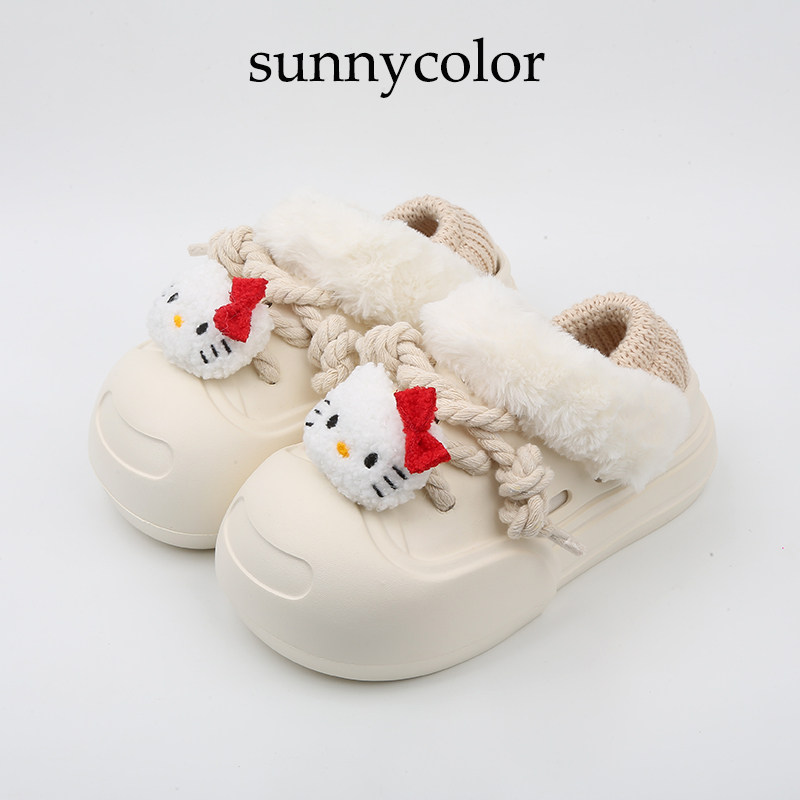SUNNYCOLOR可爱厚底可拆卸棉拖鞋