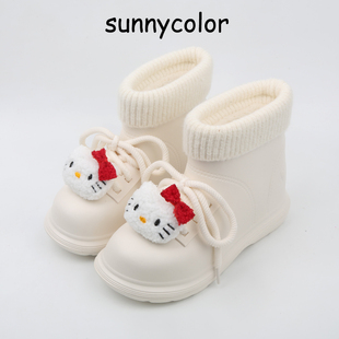 SUNNYCOLOR可爱少女心雪地靴女冬季加绒加厚毛毛保暖厚底防水雨靴