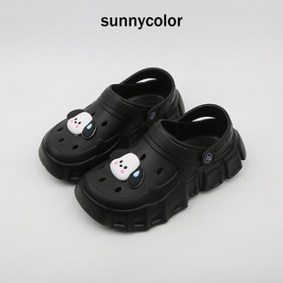 SUNNY COLOR甜酷大头狗洞洞鞋女夏天外穿防滑厚底包头沙滩凉拖鞋