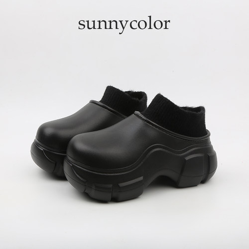 SUNNYCOLOR时尚超厚底防水棉拖鞋
