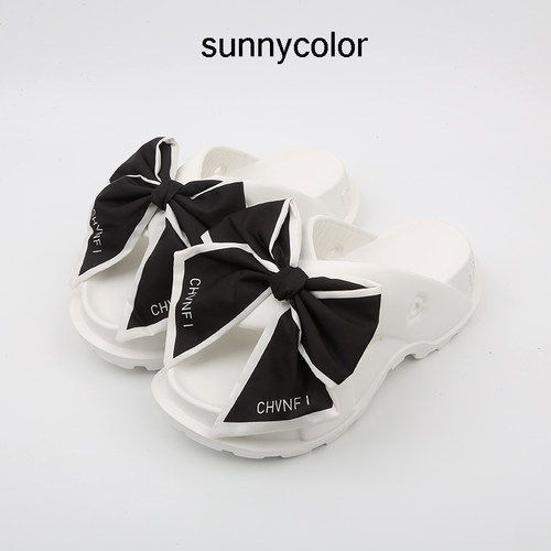 SUNNYCOLOR厚底蝴蝶结凉拖鞋