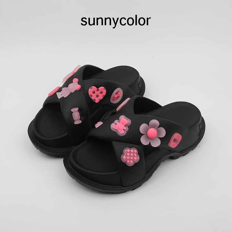 SUNNYCOLOR厚底夜光熊交叉凉拖鞋