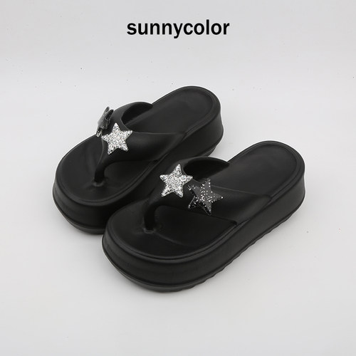 SUNNYCOLOR五角星松糕厚底人字拖