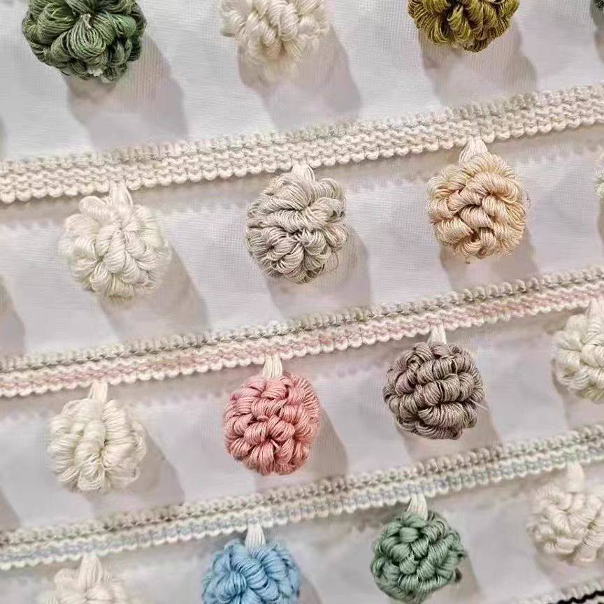 初雨花边新款彩色球球花边卷毛球松子球花边侧边帘头装饰球球花边,居家布艺,花边/蕾丝,淘宝优惠券,粉丝福利购,淘宝优惠卷