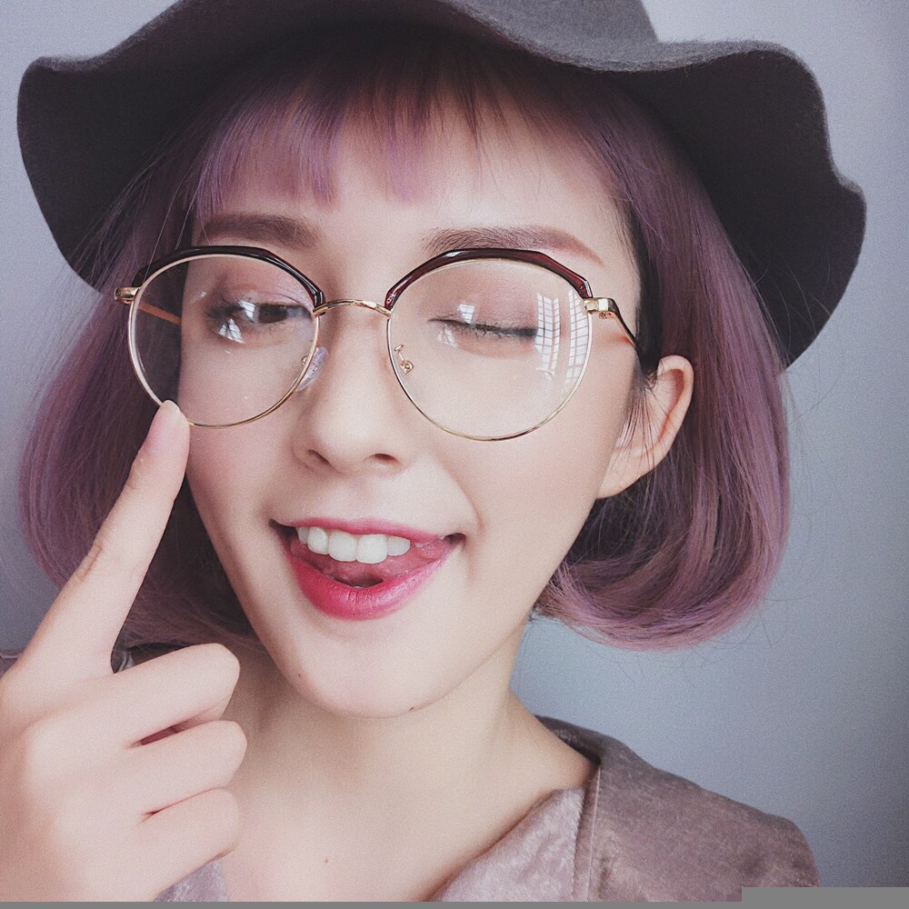 ulzzang多边形半框文艺复古韩国男女士金属近视平光眼镜圆框潮