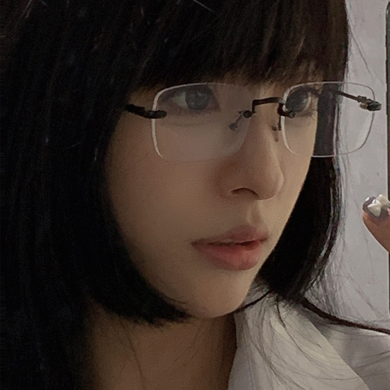 王一博超轻无框近视眼镜框女潮可配有度数无边框眼睛框架配镜男