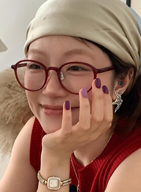 大脸显瘦安克拉红色圆框超轻tr90眼镜可配度数近视防蓝光平光镜