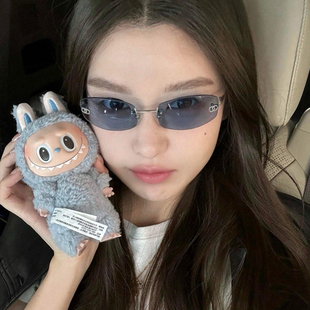 jennie演唱会同款欧美辣妹风无边框蓝色太阳镜Y2K高级感中古墨镜