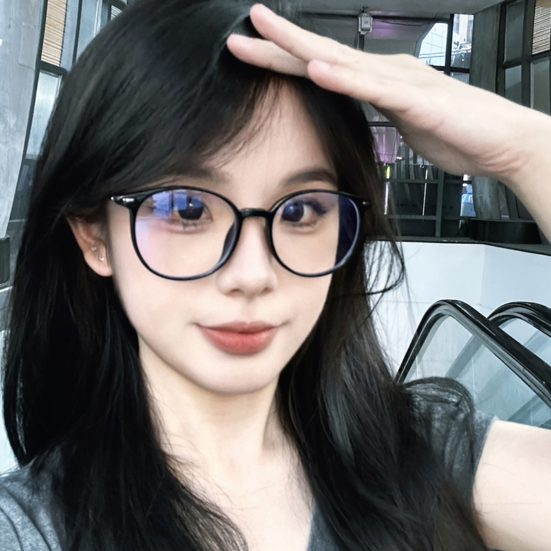 超轻黑框素颜防蓝光冷茶色近视眼镜框女可配度数平光镜圆脸显脸小