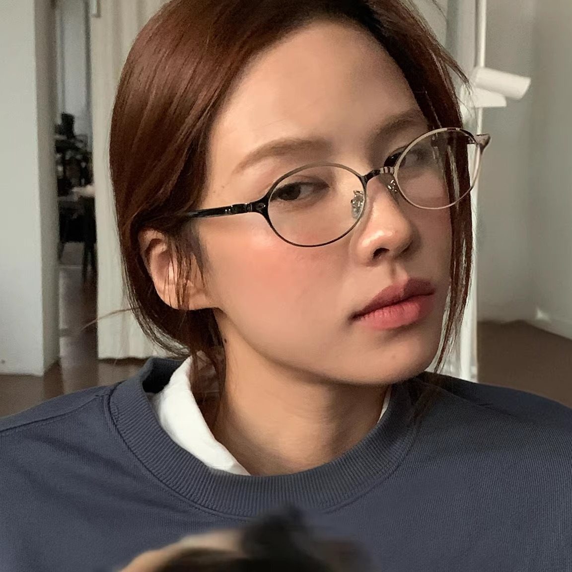 高智感书呆子近视眼镜框女素颜神器复古金属椭圆小框镜架可配度数