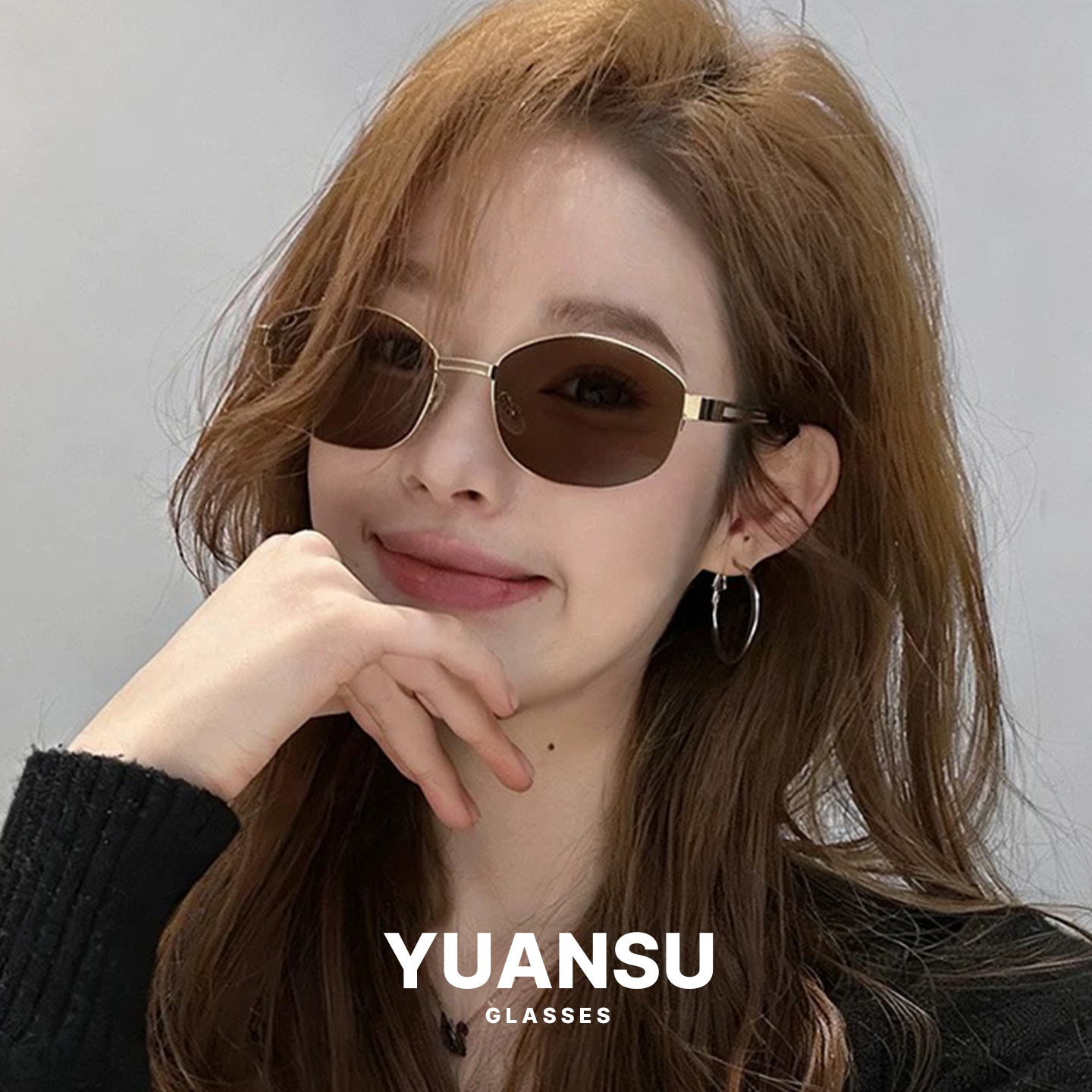 老钱风复古半框显脸小金属太阳镜女可配度数高级感墨镜男防紫外线