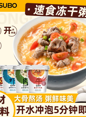 苏伯冻干速食粥 4种即食方便冲泡皮蛋瘦肉咸粥早餐速食懒人即食