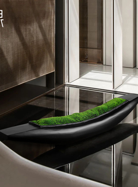 酒店会所仿真苔藓实木船落地摆件