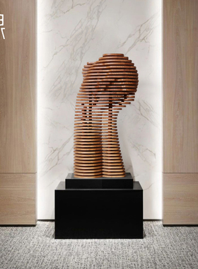 民宿酒店切片实木雕塑落地摆件