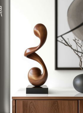 弯曲螺旋抽象实木雕塑摆件高级感