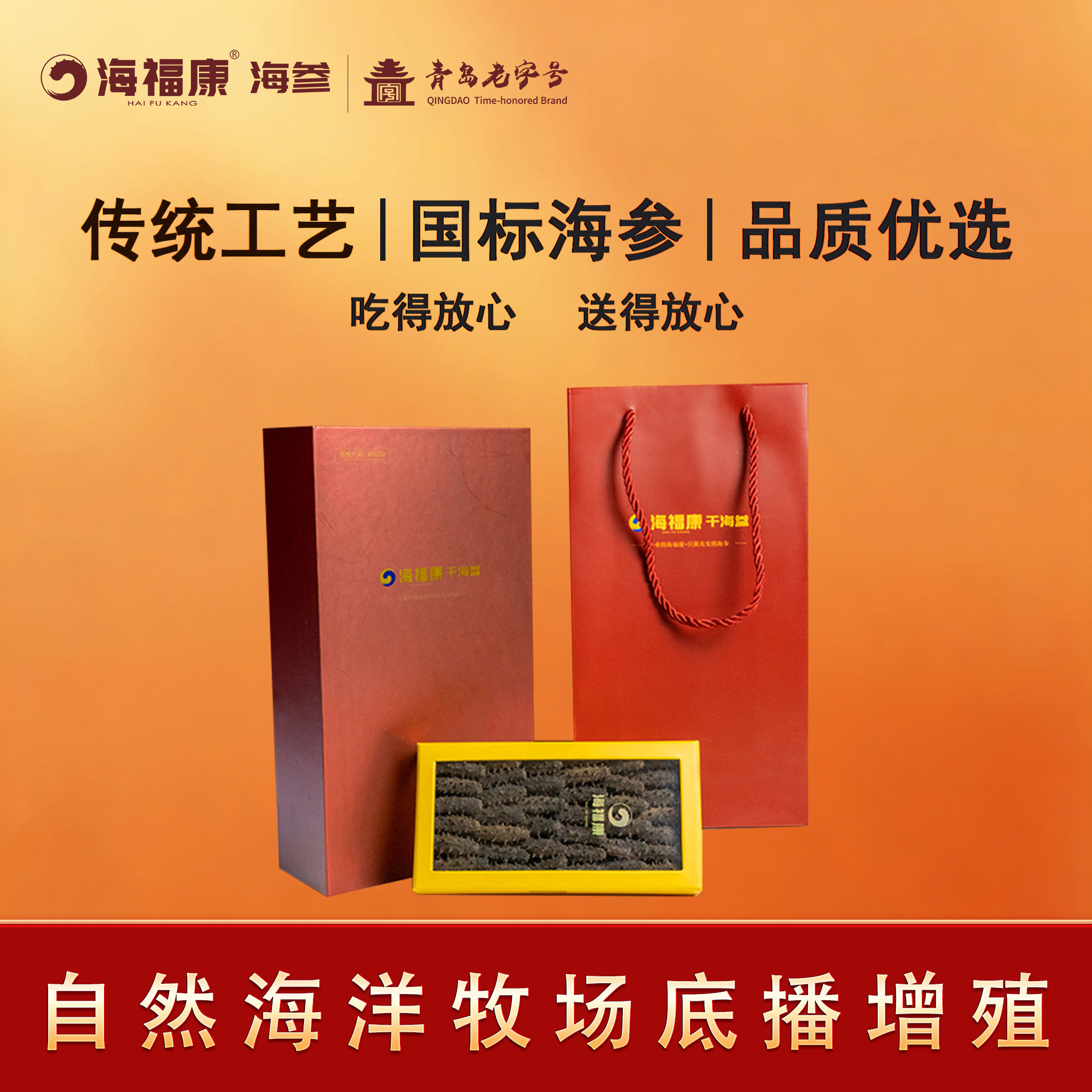 海福康青岛特产国标淡干海参海刺参海洋牧场底播新参100g礼盒装