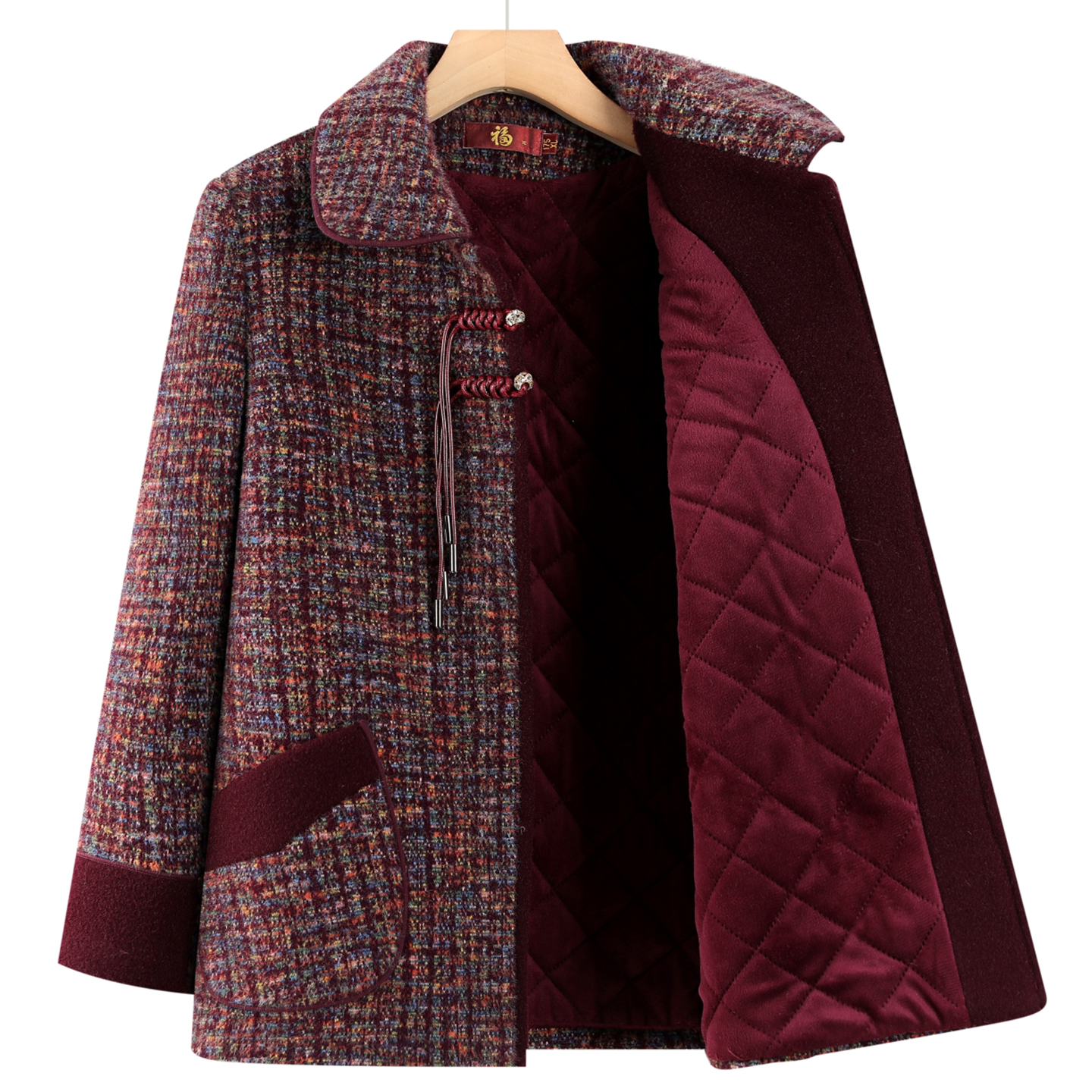 中老年人女装加绒翻领外套