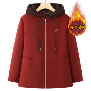 加厚上衣 毛呢帽子衫 中老年人奶奶装 加棉保暖连帽外套2025妈妈装