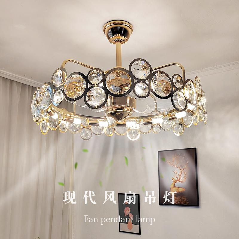 客厅现代简约水晶吊灯餐厅风扇灯