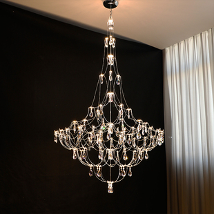 别墅复式楼大吊灯水晶吊灯楼梯长吊灯现代萤火虫满天星不锈钢灯体