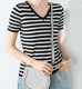 条纹短袖 宽松网红体恤上衣V领休闲显瘦 韩版 t恤女2020年夏装 新款