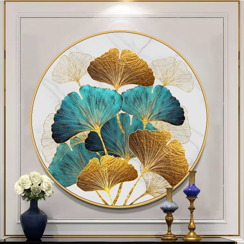 轻奢入户圆形玄关装饰画进门挂画客厅背景墙走廊挂画餐厅创意壁画图片