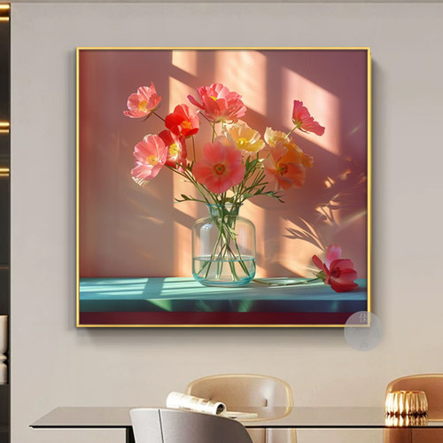 轻奢光影花卉装饰画现代简约餐厅客厅厨房挂画北欧卧室无框肌理画